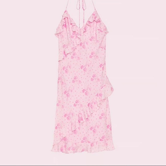 BRAND NEW LOVESHACKFANCY VICTORIA SECRETS Pink Ruffle Halter Midi Dress - Picture 7 of 8